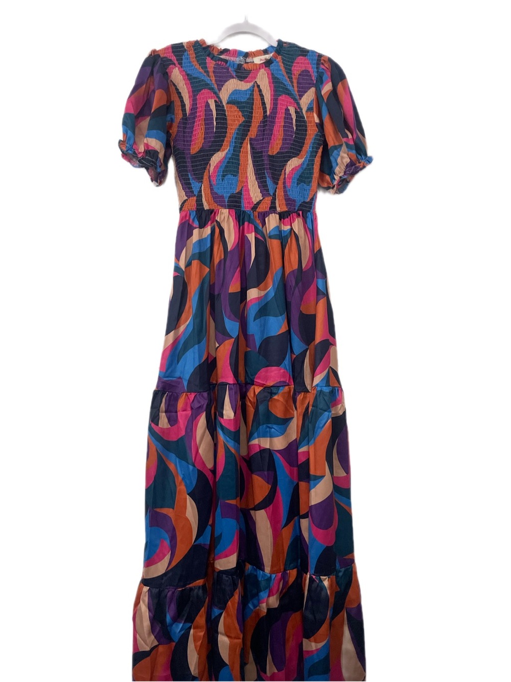 Peach Love California Multicolor Swirl Maxi Dress in Blue, Purple & Orange